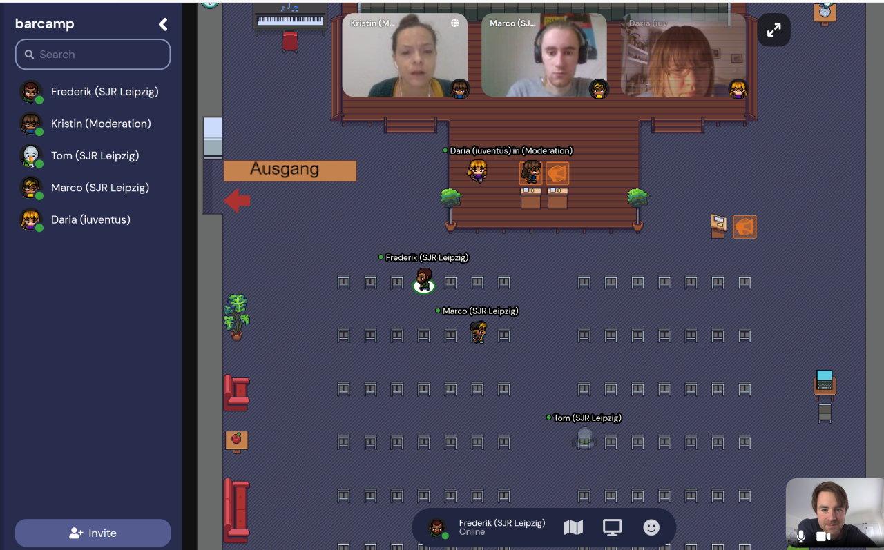 Screenshot Online-Bar Camp mit Teilnehmenden.